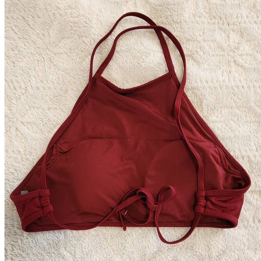 Aerie High Neck Bikini Crop Top Wine Burgundy Size Small - Picture 3 of 11